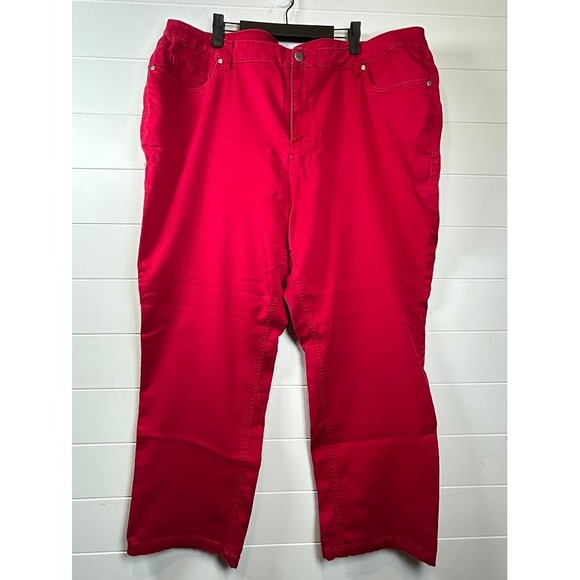 Catherines Pants - Catherines Red Sateen Stretch Straight Leg‎ Pants Womens Plus Size 26W